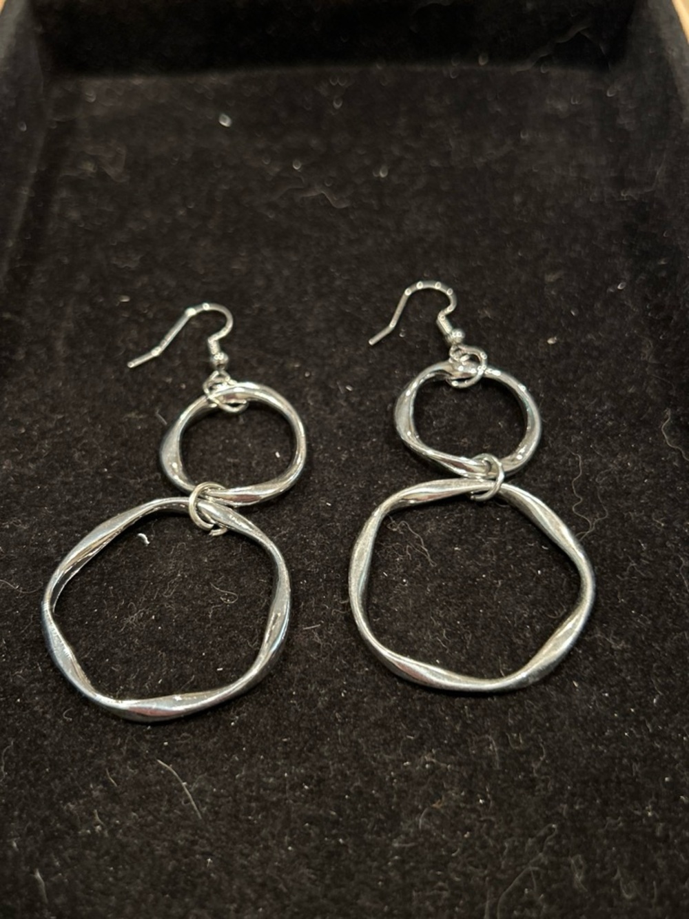 Silver Double Circle Drop Earrings - Women Jewelry